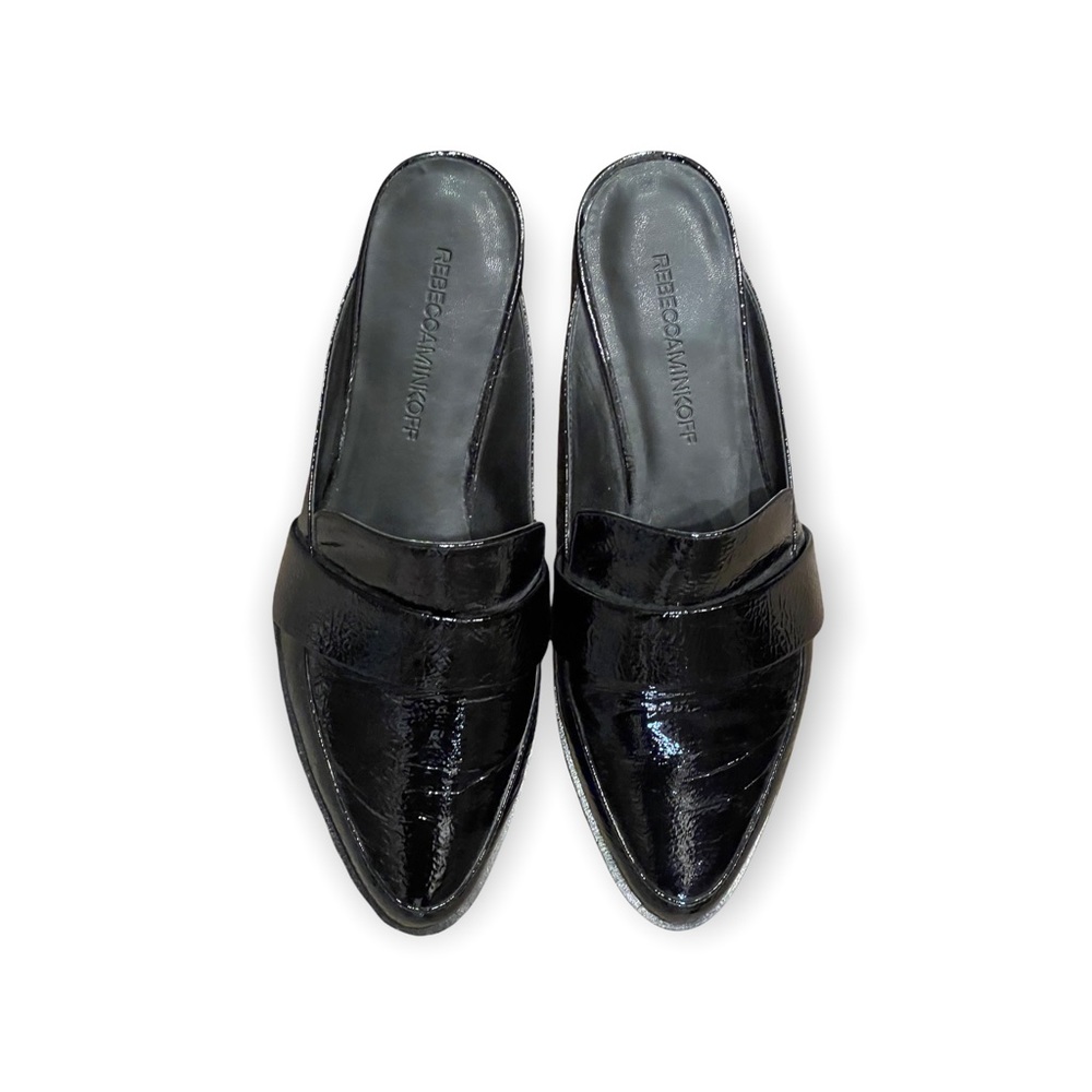 Womens’s Rebecca Minkoff Black Patent Leather Slides, size 7.5